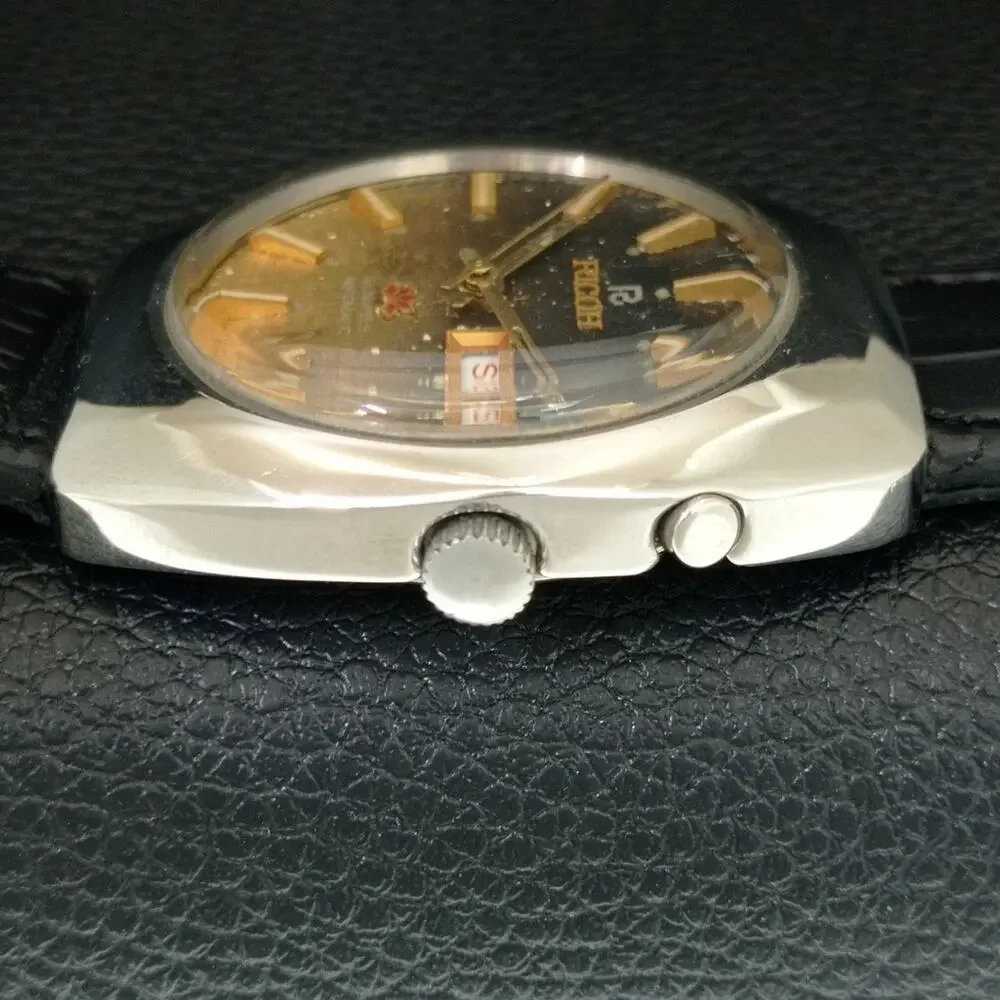 Vintage 1986 Ricoh Automatic Mens Silver Watch W/daydate & Gold accents